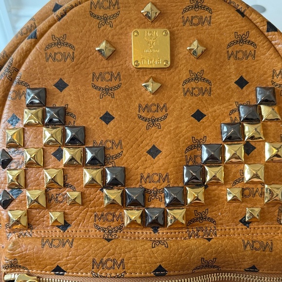 MCM Cognac Backpack with Gold and Black Studs - Picture 7 of 10